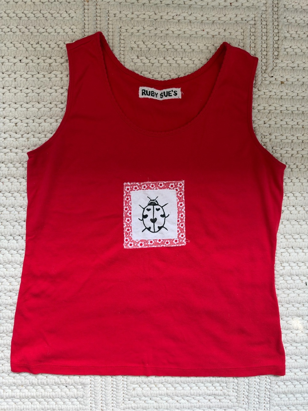 Women's Red Sleeveless Tank Top with Ladybug Patch